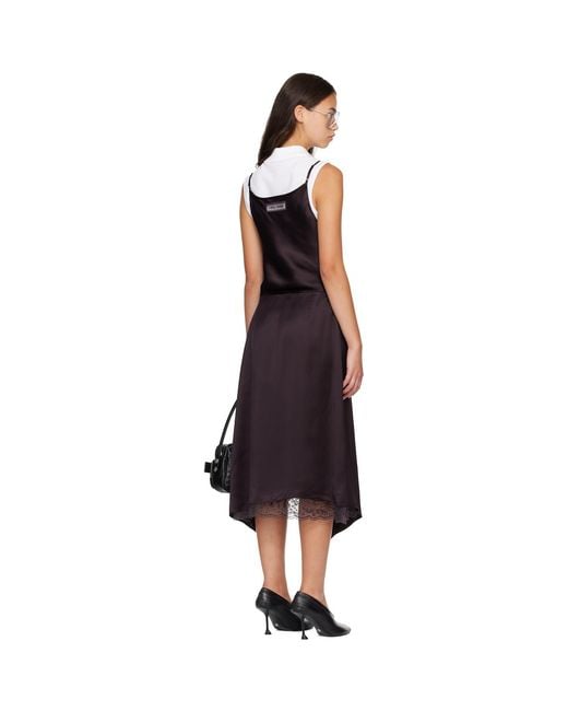 Acne Black Shiny Satin Slip Midi Dress
