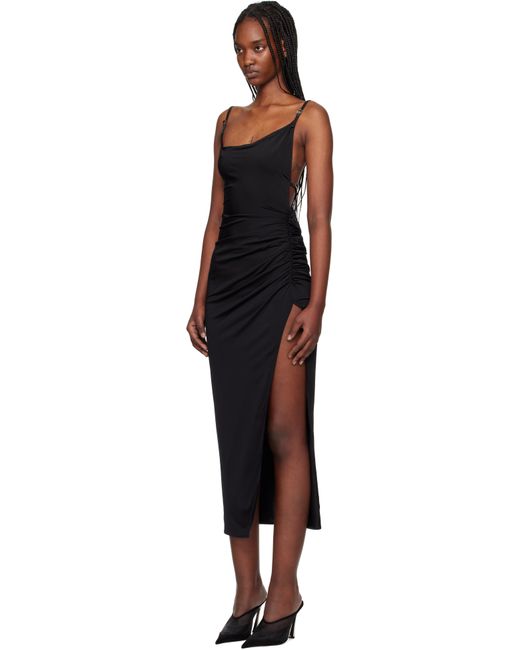 Mugler Black Asymetrical Buckled Strap Midi Dress