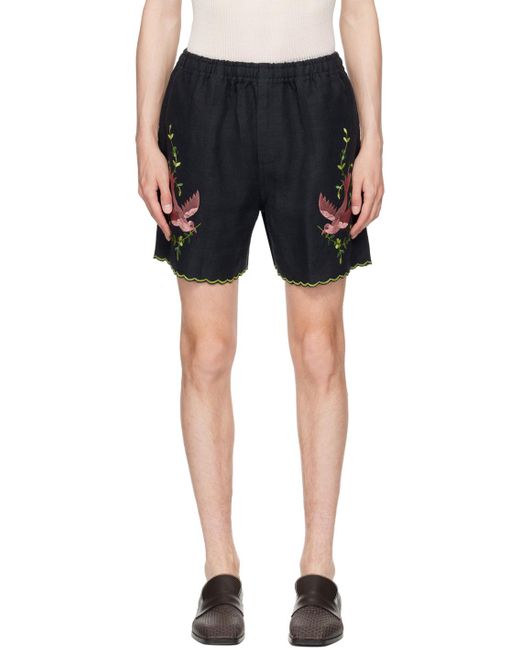 Bode Black Rosefinch Shorts for men