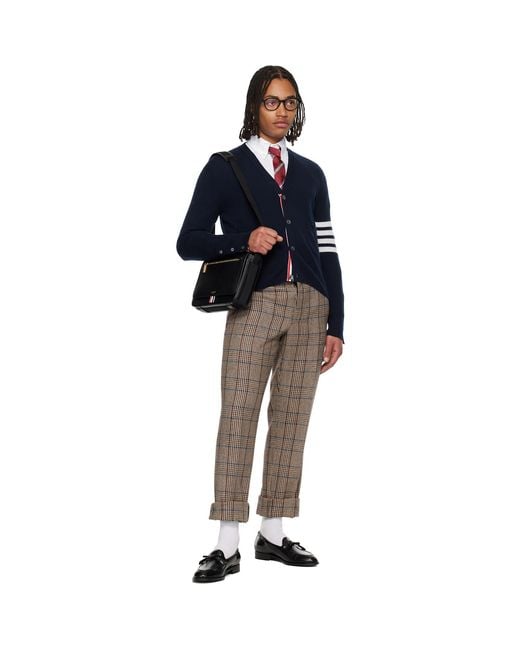 Thom Browne Blue Classic Cashmere 4-Bar V-Neck Cardigan for men