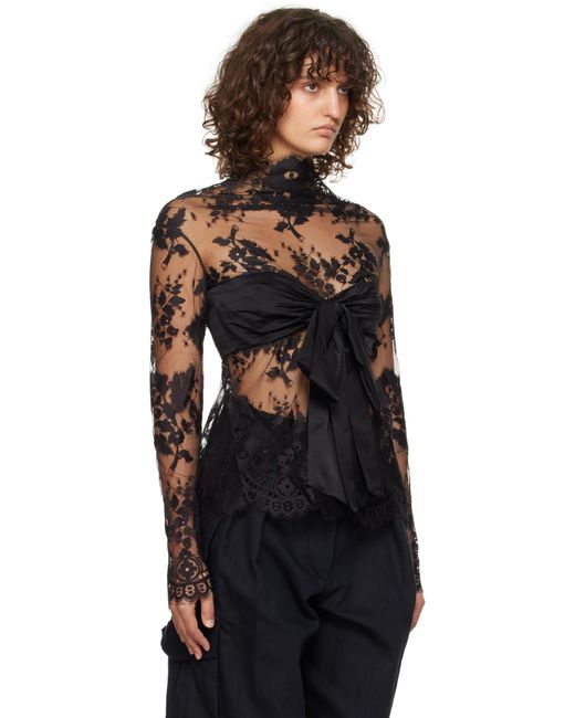 Zimmermann Black Illustration Lace Bow Bodice Blouse