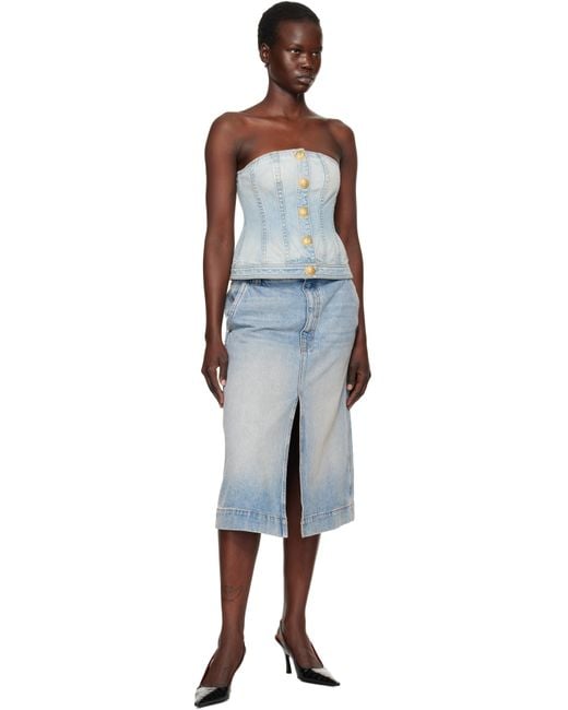 Balmain Multicolor Buttoned Denim Corset Top
