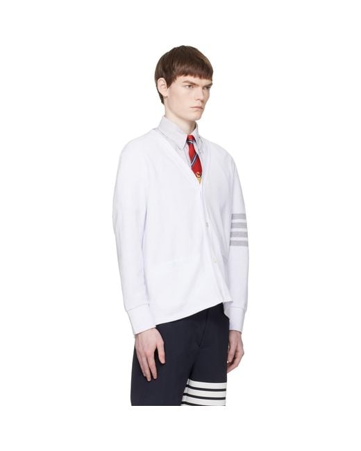 Thom Browne White Textured Pique-Bar Cardigan for men