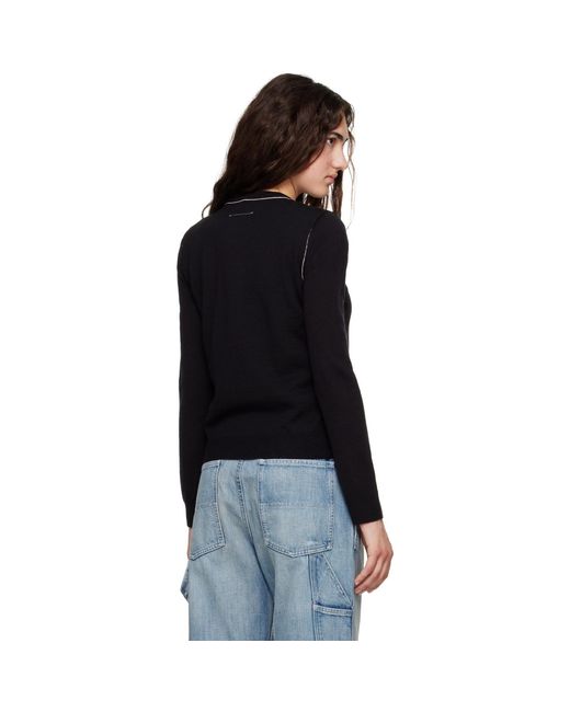 MM6 by Maison Margiela Black Contrast-Trimmed Wool Blend Knit Sweater