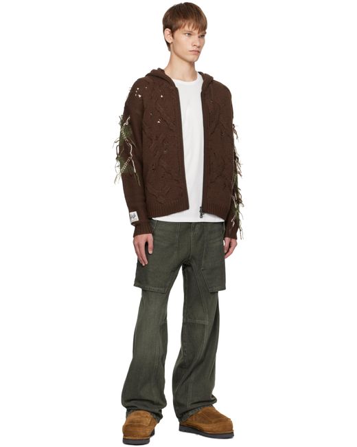 ANDERSSON BELL Brown Argyle Fisherman Zip-Up Hoodie for men