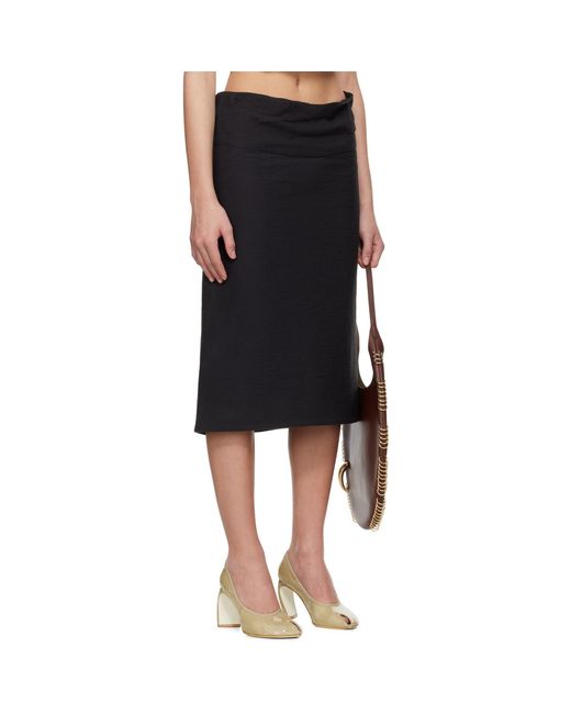 Tory Burch Black Molded Waistband Cotton Midi Skirt