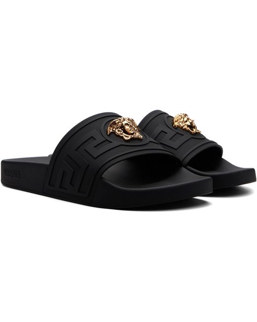 Versace Black 'La Medusa' Rubber Slides for men