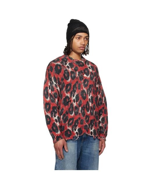 R13 Red Printed Oversized Sweater for men