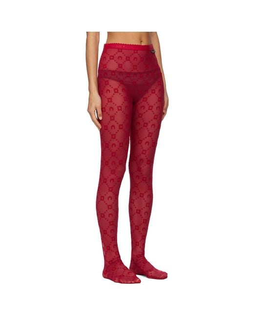 MARINE SERRE Red Moonogram Mesh Flock Tights