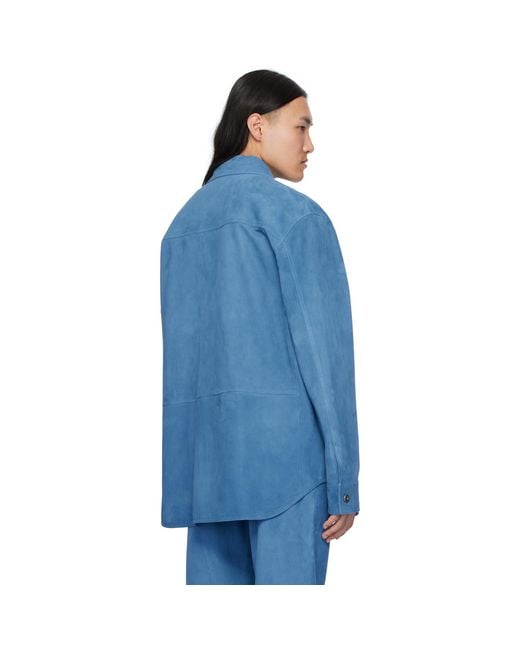 Bottega Veneta Blue Embossed Corduroy Suede Shirt for men