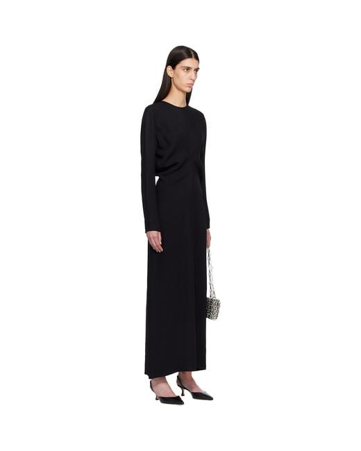 Totême Black Long-Sleeve Slouch Waist Maxi Dress