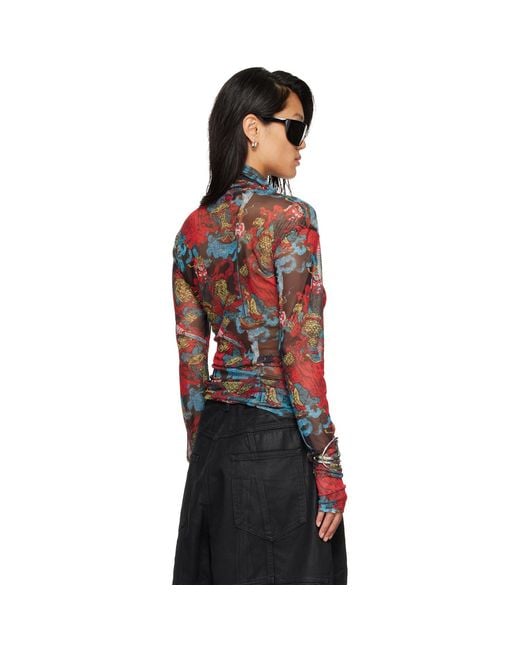 Lu'u Dan Red Masked Mesh Turtleneck