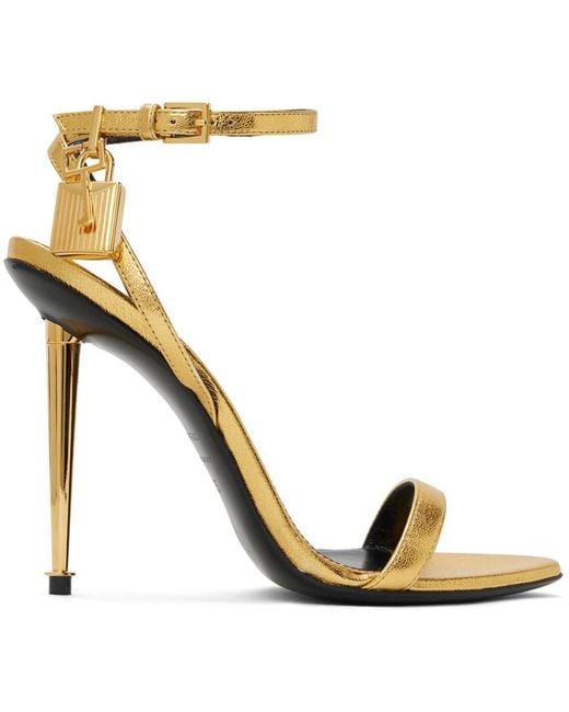 Tom Ford Metallic Gold Padlock Pointy Naked Heeled Sandals