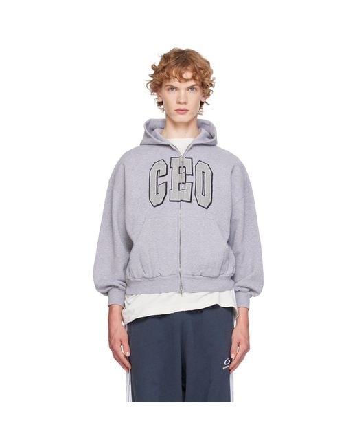Balenciaga Gray 'Ceo' Team Logo Small Fit Zip-Up Hoodie for men