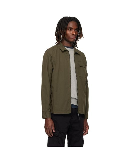 C P Company Black Khaki Organic Gabardine Zipped Lens Overshirt for men
