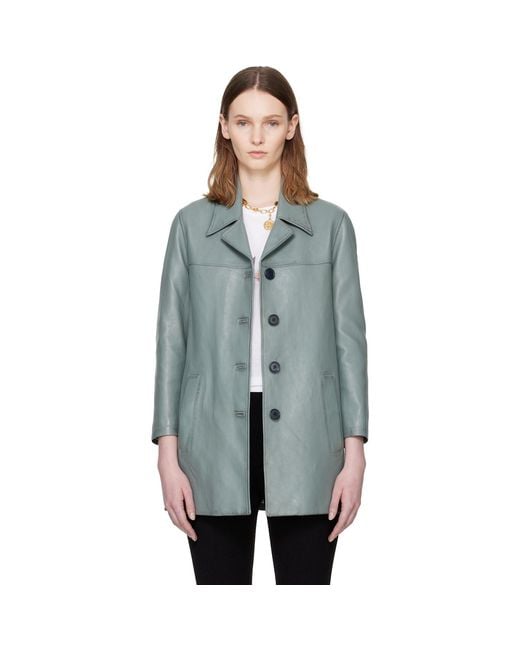 Chloé Blue Single-Breasted Long Leather Jacket