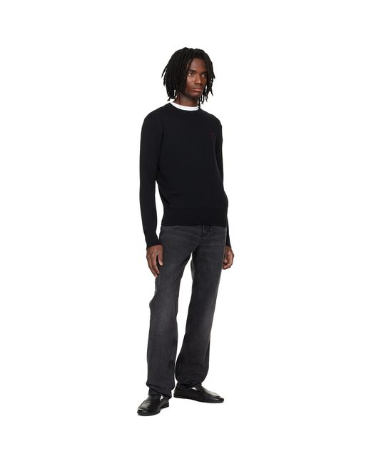 AMI Black Wool Contrasted Ami De Coeur Crewneck Sweater for men