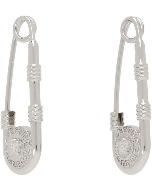 Boucles d'oreilles de style épingle de sureté argentées Versace pour homme en coloris White