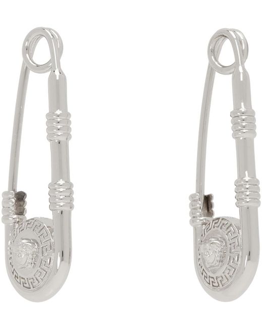 Versace White Safety Pin Earrings for men