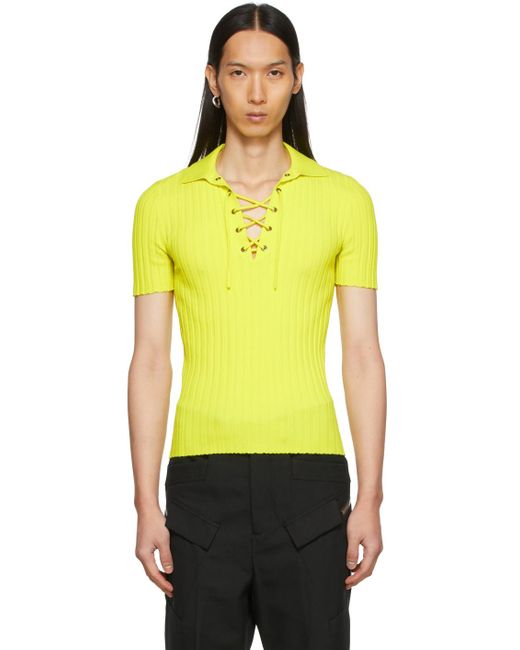Dion Lee Yellow Lace-up Placket Polo for men