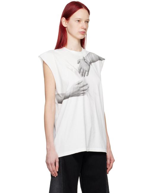 MM6 by Maison Martin Margiela White Off- Printed T-shirt