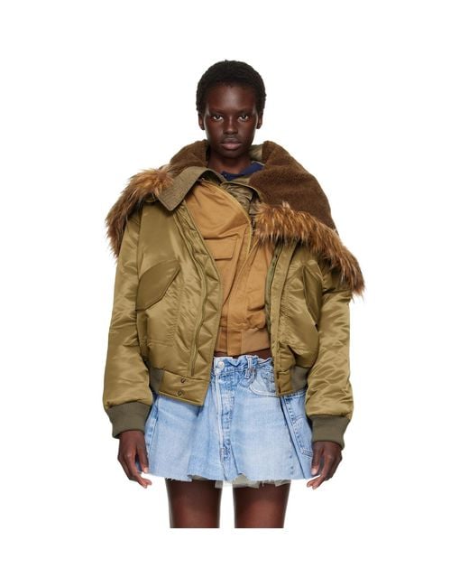 August Barron Metallic Khaki Triple Bomber Jacket
