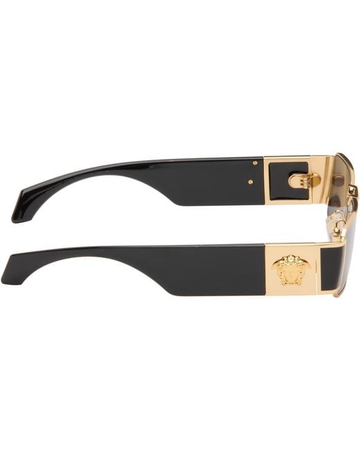 Versace Black Medusa Plaque Rectangular Sunglasses for men