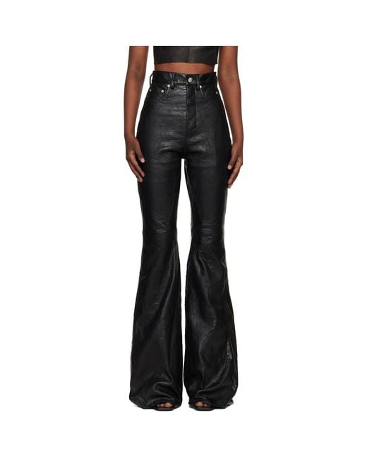Rick Owens Black Temple Bolan Bootcut Leather Pants