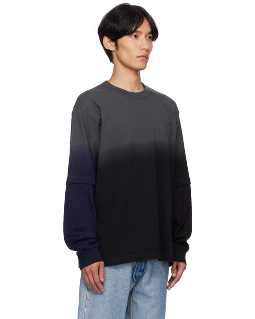 Sacai Blue Garment-Dyed Cotton Jersey T-Shirt for men