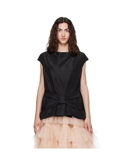 Simone Rocha Black Boxy Peplum Bow Detail Blouse
