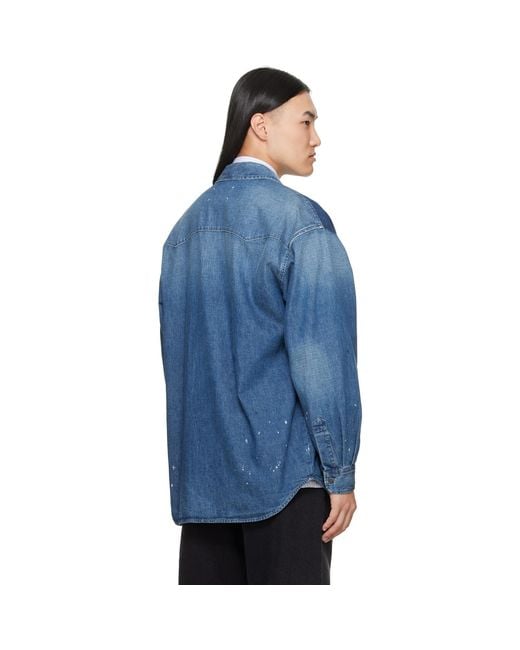 Maison Margiela Blue Bicolor Denim Shirt for men