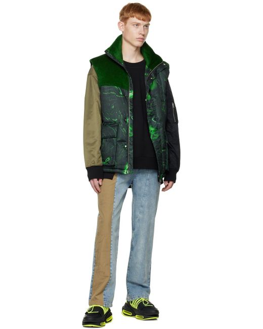 Feng Chen Wang Green Graphic Down Vest for men