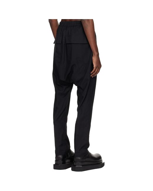 Rick Owens Black Temple Drawstring Slim Long Trousers for men