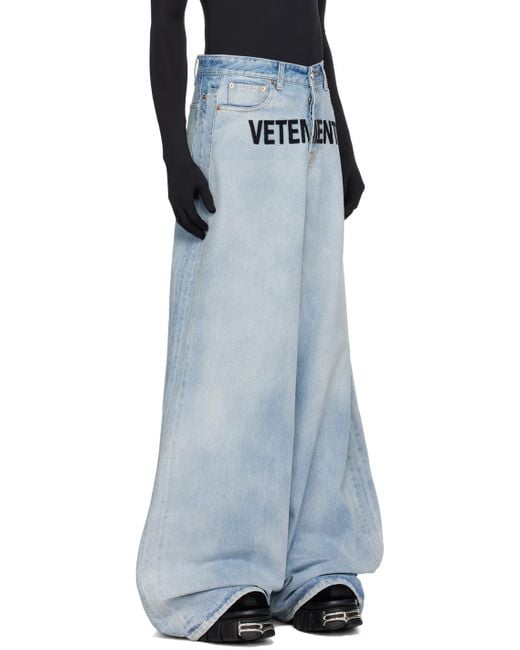 Vetements Black Blue Embroidered baggy Jeans for men