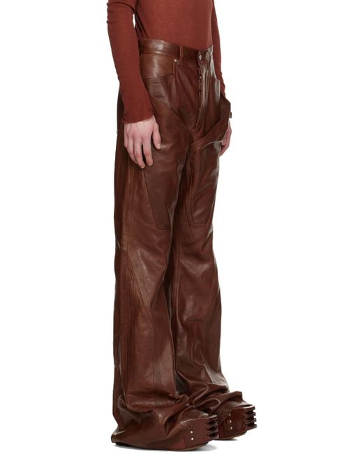 Rick Owens Brown Burgundy Slivered Leather Pants for men