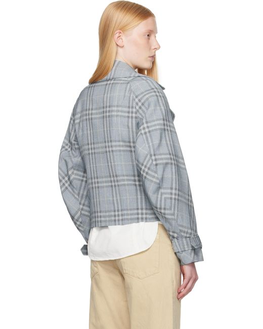 Burberry ブルー チェック シルクブレンド トレンチジャケット Multicolor