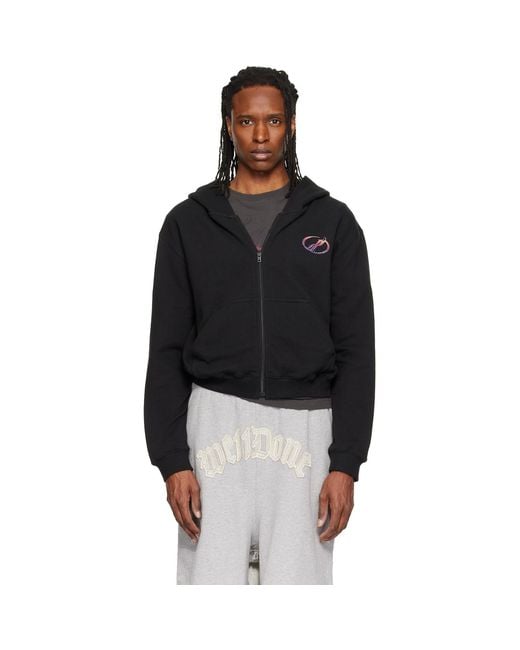 we11done Black Gradient Logo Zip-Up Hoodie for men