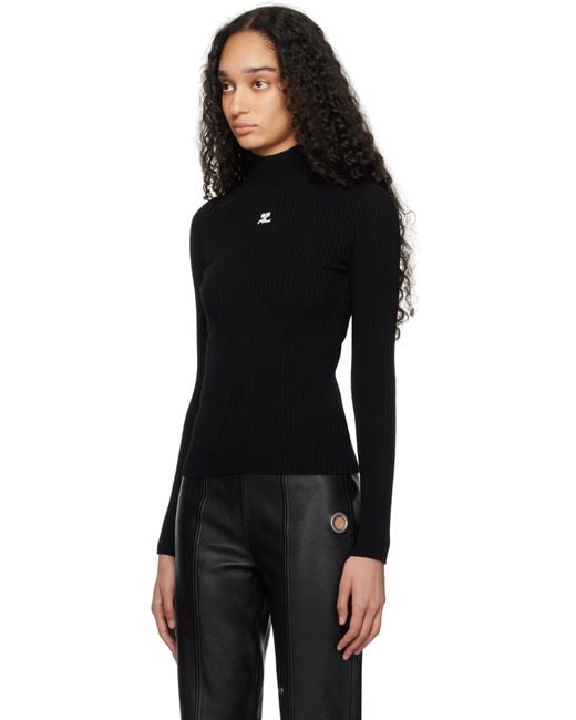 Courreges ブラック Reedition リブ モックネック セーター Black