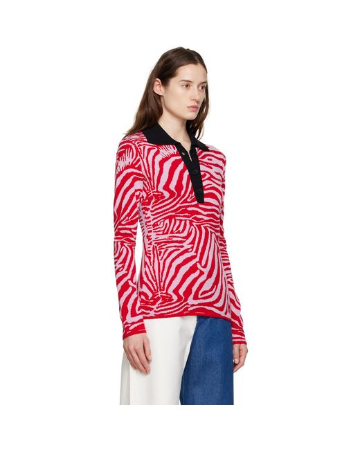 Marques'Almeida Marques Almeida Red & Pink Three-button Polo