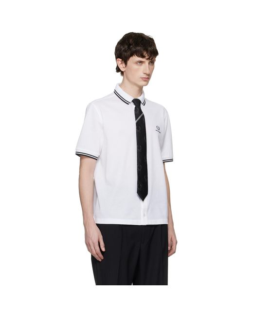 Fred Perry White Kris Van Assche Edition Pinstripe Short Sleeve Shirt for men