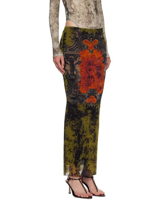 Jean Paul Gaultier Multicolor Khaki & 'The Long Médaillon' Midi Skirt