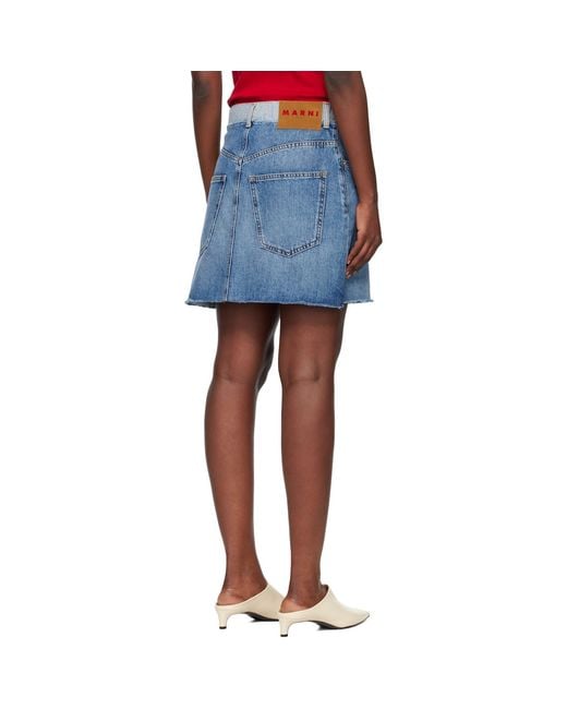 Marni Blue Stone Washed Patches Denim Miniskirt