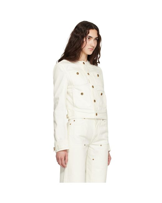 Balmain White Off- Patch-Pocket Denim Jacket