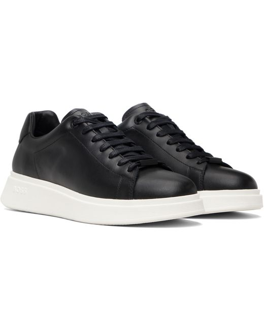 Boss Black Rubber-Outsole Leather Sneakers for men