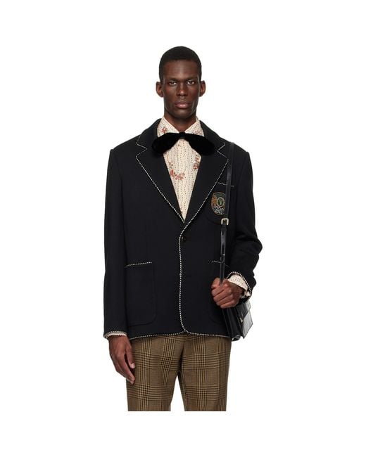 Valentino Black Single-Breasted Wool Patch Blazer for men