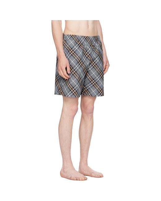 Burberry Gray Check Swim Shorts for men