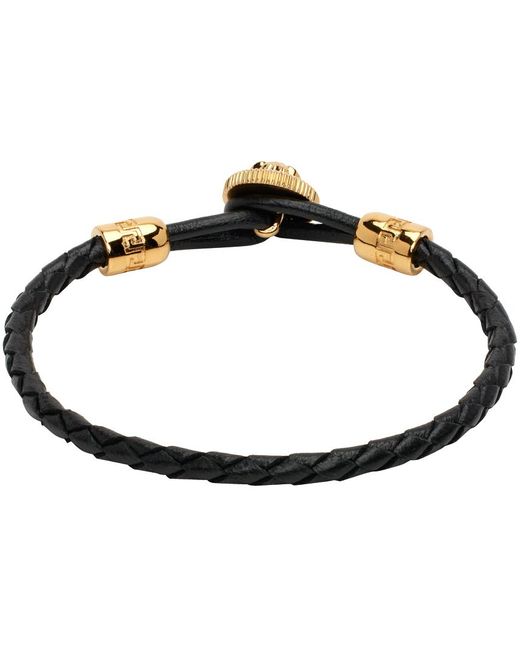Bracelet noir et doré en cuir tressé à méduse biggie Versace pour homme en coloris Black