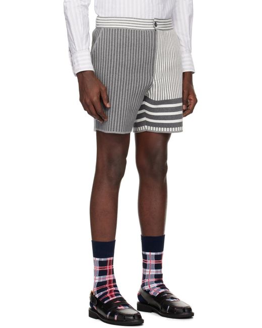 Thom e short gris à quatre rayures et à panneaux Thom Browne pour homme en coloris Black