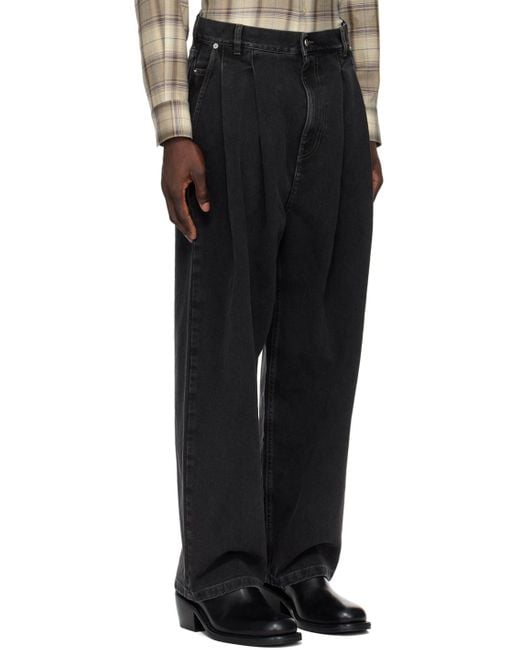 Hed Mayner Black Pleated Jeans for men
