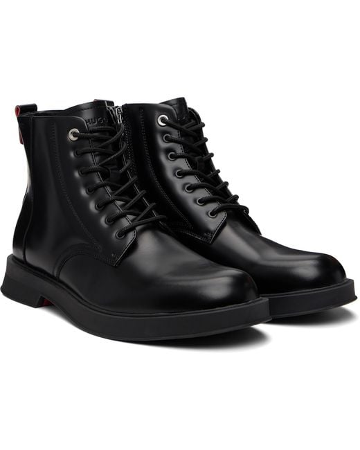 HUGO Black Leather Boots for men